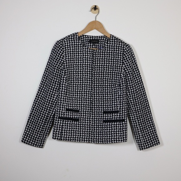Talbots Black White Houndstooth Jacquard Suiting Jacket 10 Classic Work Chic - Picture 3 of 13